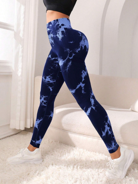 Yoga Trendy Tie Dye Scrunch Butt Wideband Waist Sports Leggings