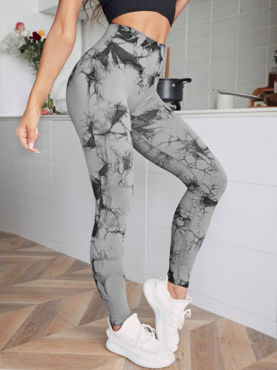 Yoga Trendy Tie Dye Yoga Leggings Seamless Softness High Stretch Tummy Control Training Tights