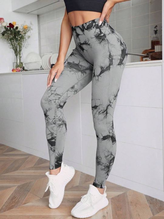 Yoga Trendy Tie Dye Yoga Leggings Seamless Softness High Stretch Tummy Control Training Tights