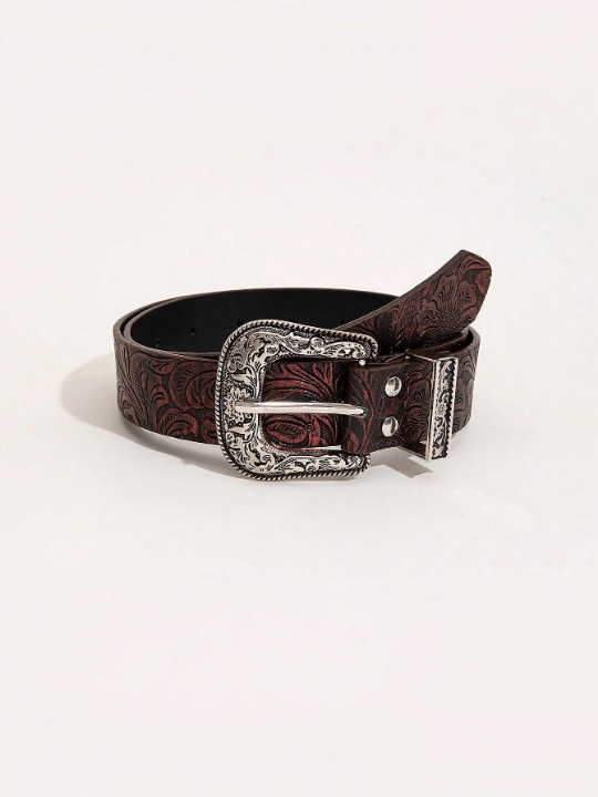 1pc Men's Black Western Style Leather Belt