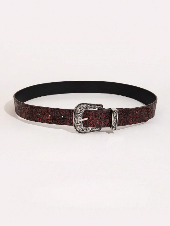 1pc Men's Black Western Style Leather Belt