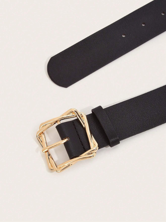 1pc Ladies' Overlapping Square Buckle Pu Belt Suitable For Daily Wear