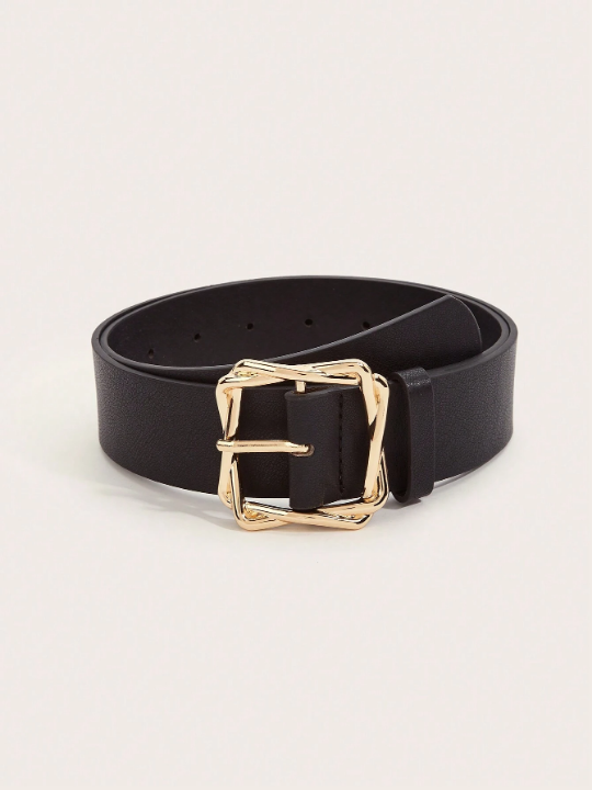 1pc Ladies' Overlapping Square Buckle Pu Belt Suitable For Daily Wear