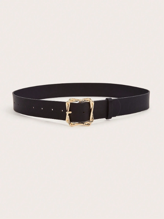 1pc Ladies' Overlapping Square Buckle Pu Belt Suitable For Daily Wear