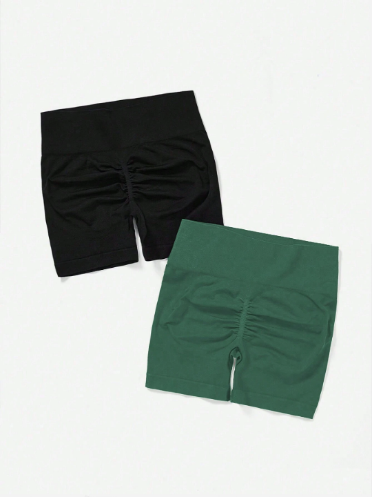 Yoga Basic 2pcs Solid Ruched Sports Shorts