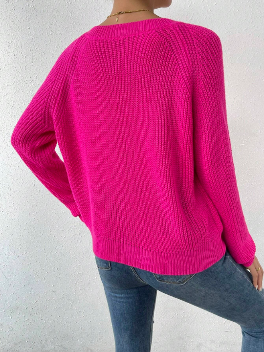 Essnce Solid Raglan Sleeve Ribbed Knit Sweater