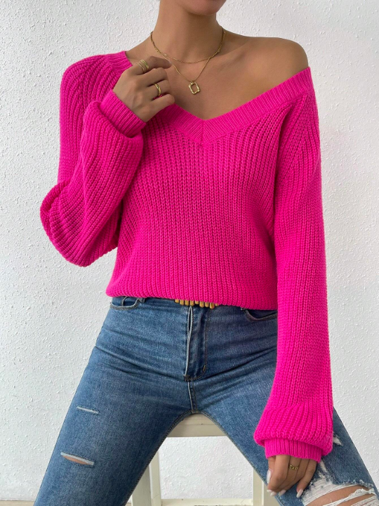 Essnce Solid Raglan Sleeve Ribbed Knit Sweater