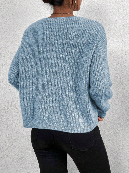 Frenchy V-neck Drop Shoulder Marled Knit Sweater