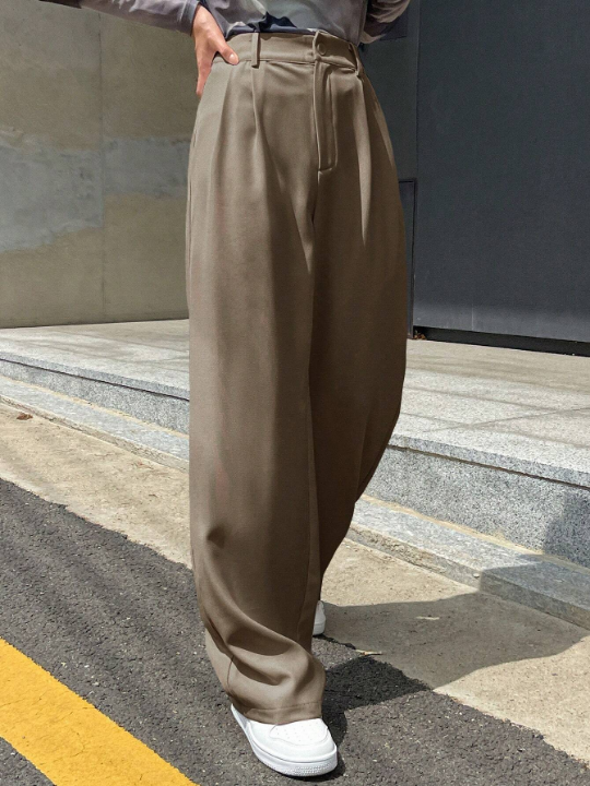 DAZY High Waist Plicated Detail Wide Leg Pants