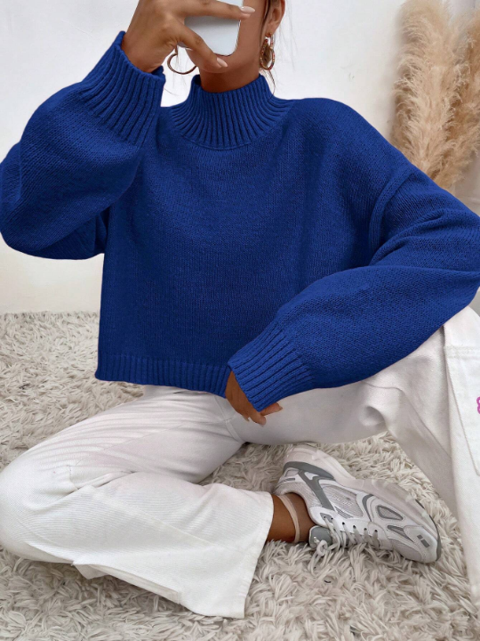 Mock Neck Drop Shoulder Sweater