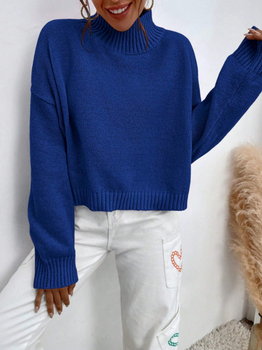 Mock Neck Drop Shoulder Sweater