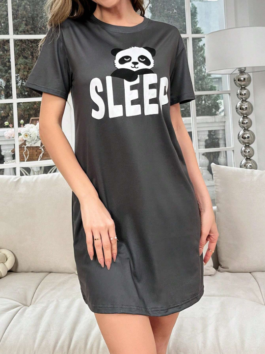 Bear & Letter Pattern Printed Sleep Dress