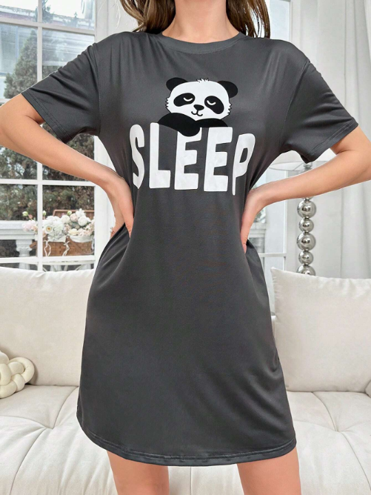 Bear & Letter Pattern Printed Sleep Dress