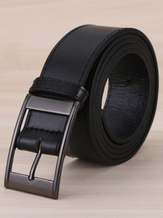 1pc Women's Black Rectangular Buckle Pu Leather Plus Size Belt For Daily Use, Extra Long