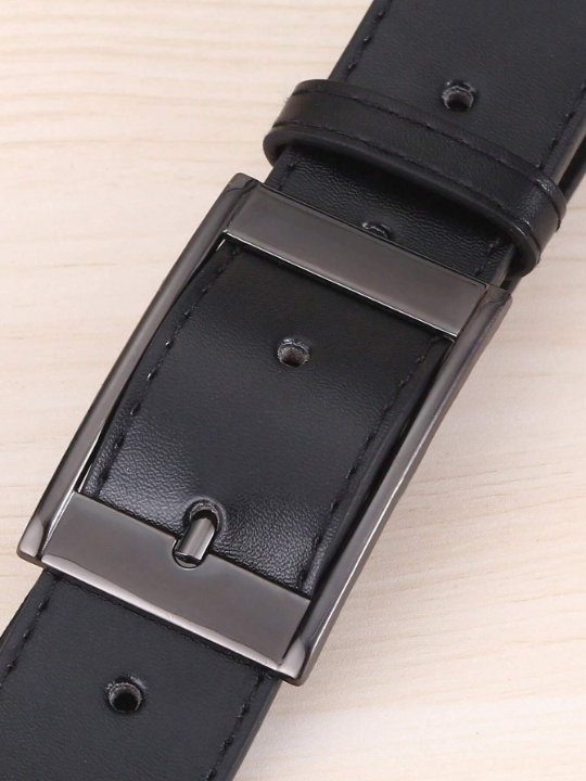 1pc Women's Black Rectangular Buckle Pu Leather Plus Size Belt For Daily Use, Extra Long