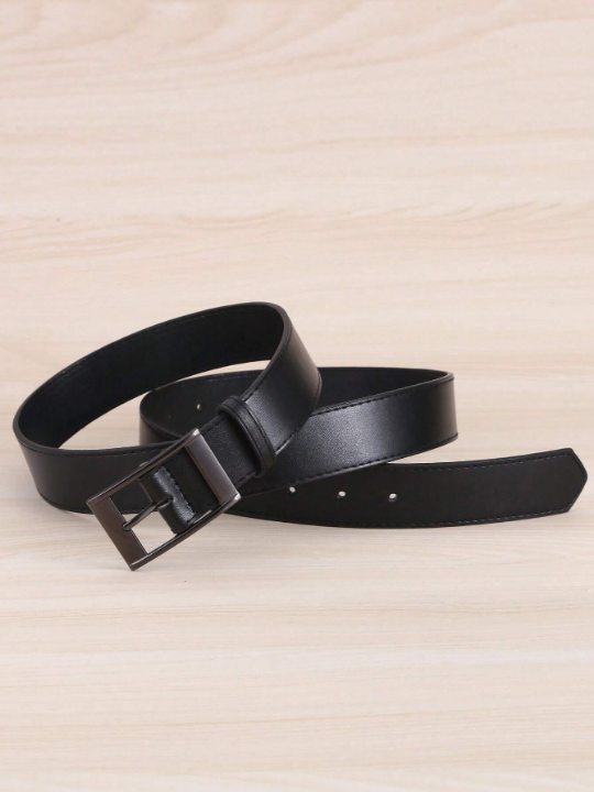 1pc Women's Black Rectangular Buckle Pu Leather Plus Size Belt For Daily Use, Extra Long