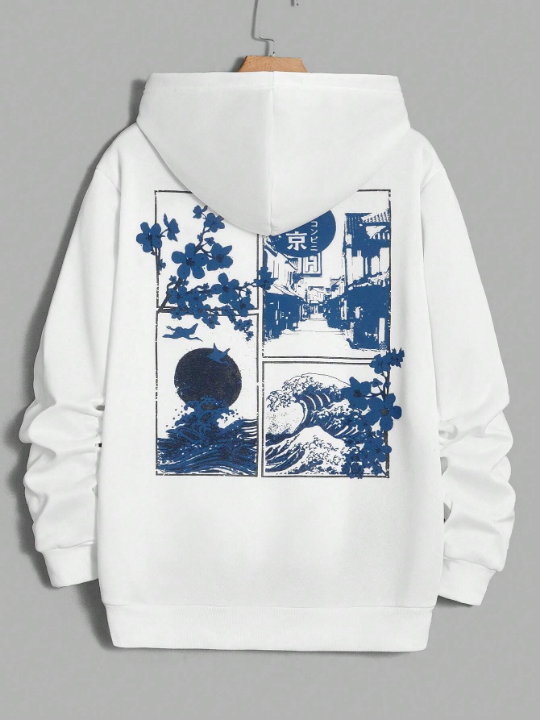 Manfinity Homme Men Wave & Floral Graphic Hoodie