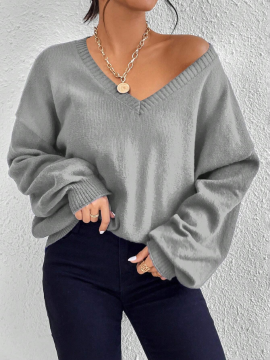 Essnce V Neck Drop Shoulder Sweater