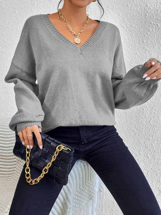 Essnce V Neck Drop Shoulder Sweater