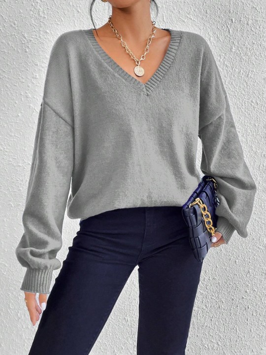 Essnce V Neck Drop Shoulder Sweater