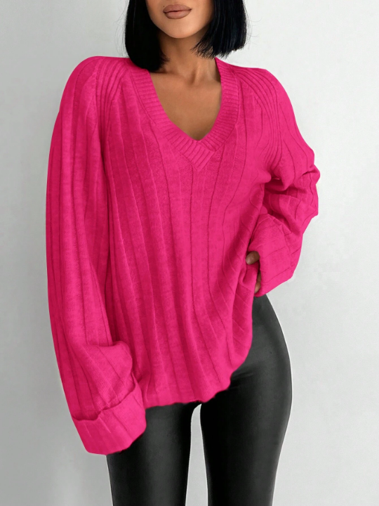 V Neck Raglan Sleeve Sweater