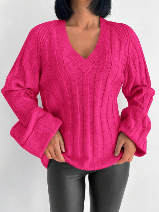 V Neck Raglan Sleeve Sweater