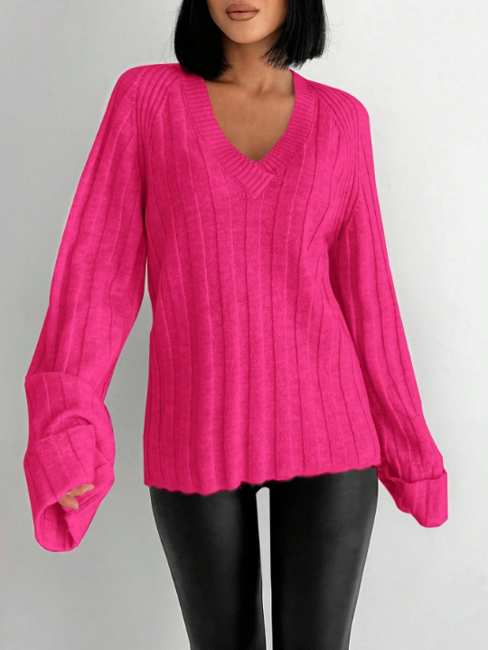 V Neck Raglan Sleeve Sweater