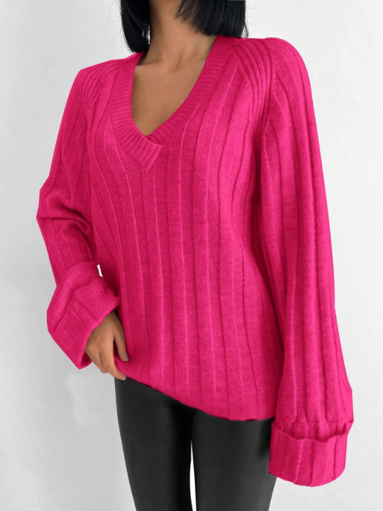 V Neck Raglan Sleeve Sweater