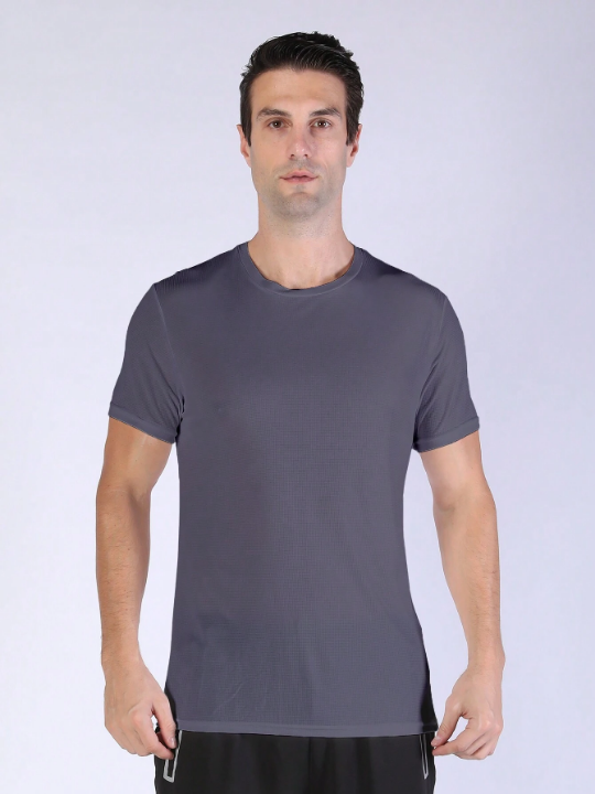 5PCS Gray Men's Solid Color Ultralight Quick Dry Sport T-Shirt, Breathable Lightweight Top For Fitness Gym Clothes Men Basic T Shirt