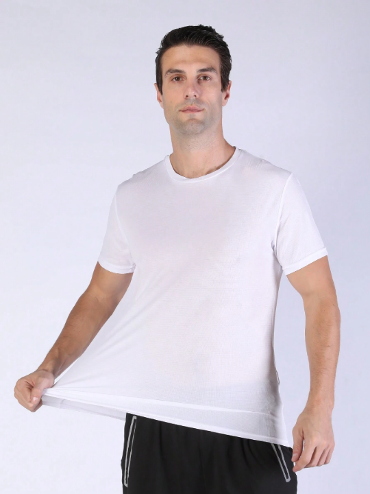 5PCS White Men's Solid Color Ultralight Quick Dry Sport T-Shirt, Breathable Lightweight Top For Fitness Gym Clothes Men Basic T-Shirt