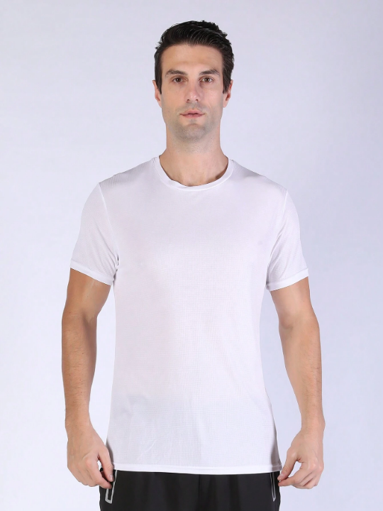 5PCS White Men's Solid Color Ultralight Quick Dry Sport T-Shirt, Breathable Lightweight Top For Fitness Gym Clothes Men Basic T-Shirt