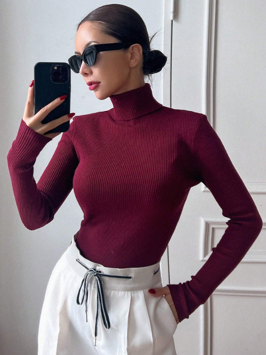 DAZY Ribbed Knit Turtleneck Sweater