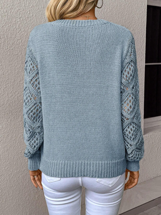 Clasi Solid Pointelle Knit V Neck Sweater