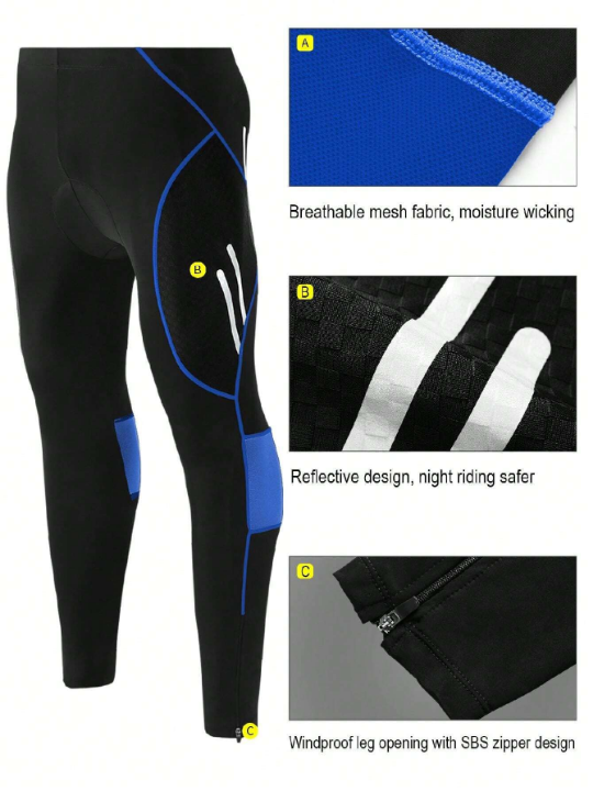 1pc Thickened Silicon Padded Long Cycling Pants, Quick-Dry, Suitable For Road And Mountain Biking Gym Clothes Men