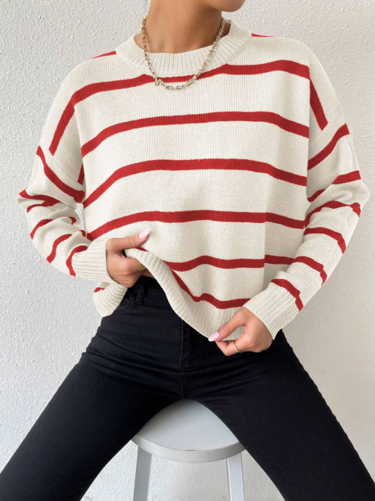 Essnce Striped Drop Shoulder Sweater