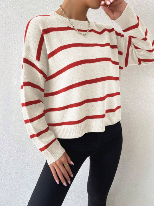 Essnce Striped Drop Shoulder Sweater