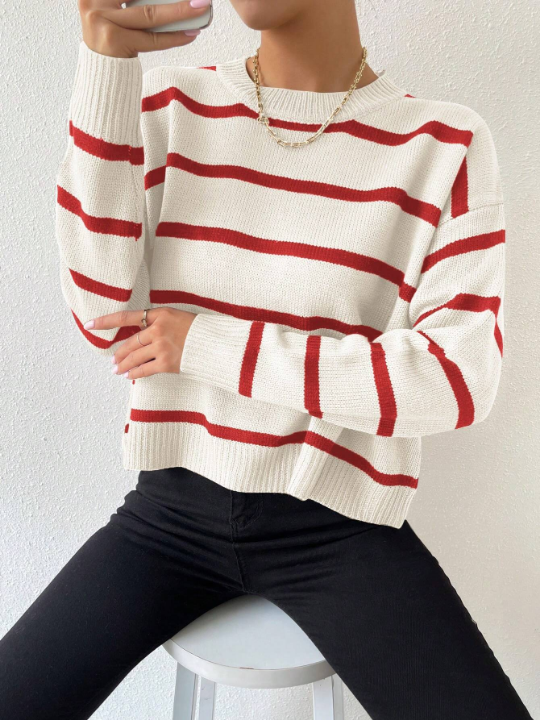 Essnce Striped Drop Shoulder Sweater