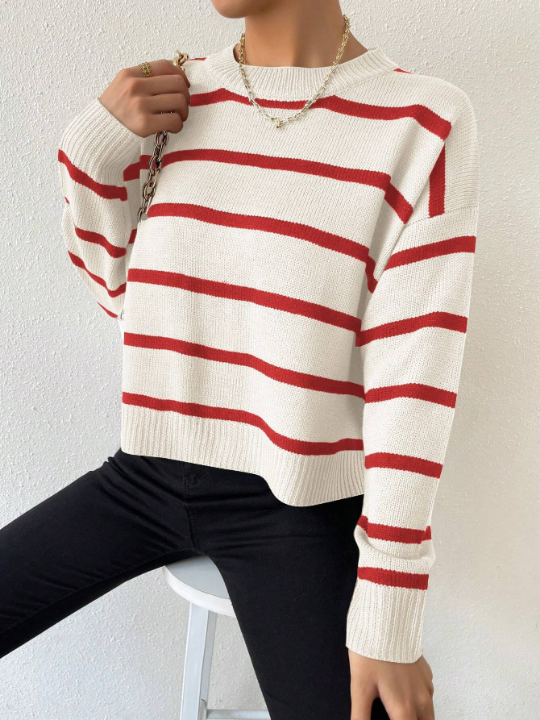 Essnce Striped Drop Shoulder Sweater