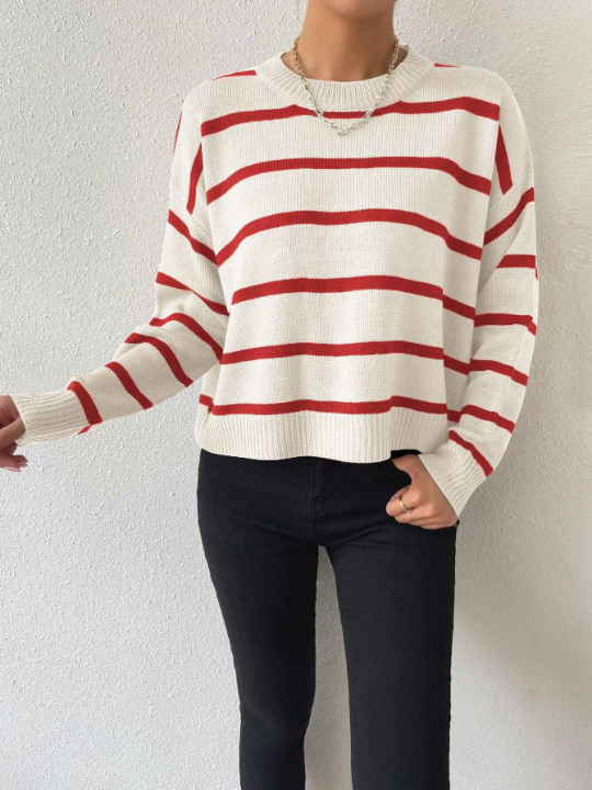 Essnce Striped Drop Shoulder Sweater