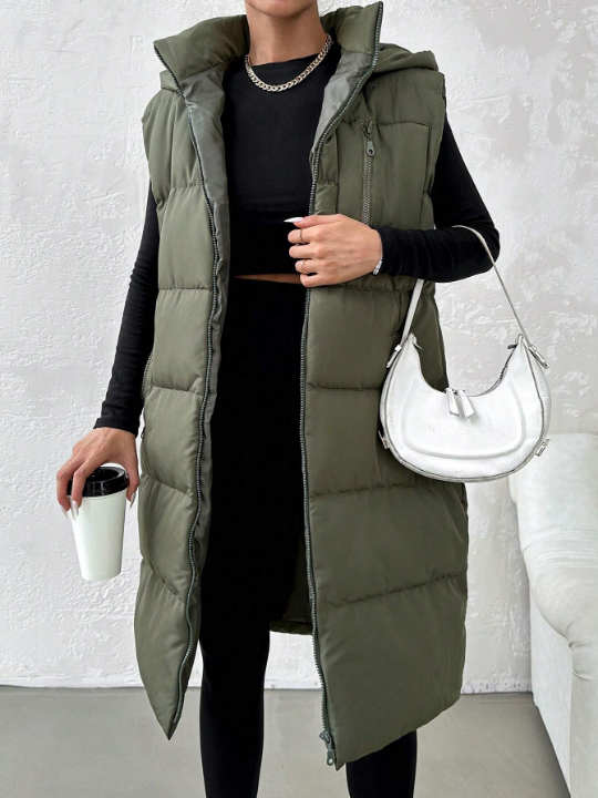 Zip Up Hooded Puffer Vest Coat