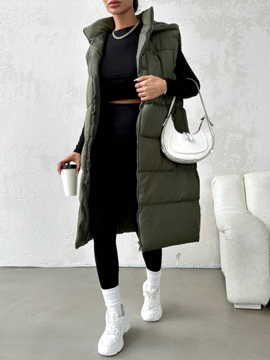 Zip Up Hooded Puffer Vest Coat