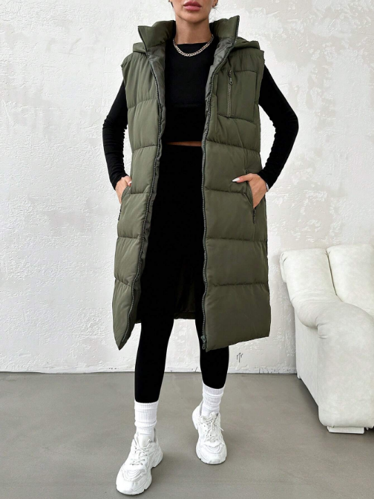 Zip Up Hooded Puffer Vest Coat