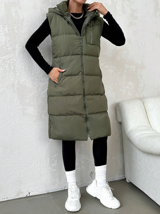 Zip Up Hooded Puffer Vest Coat