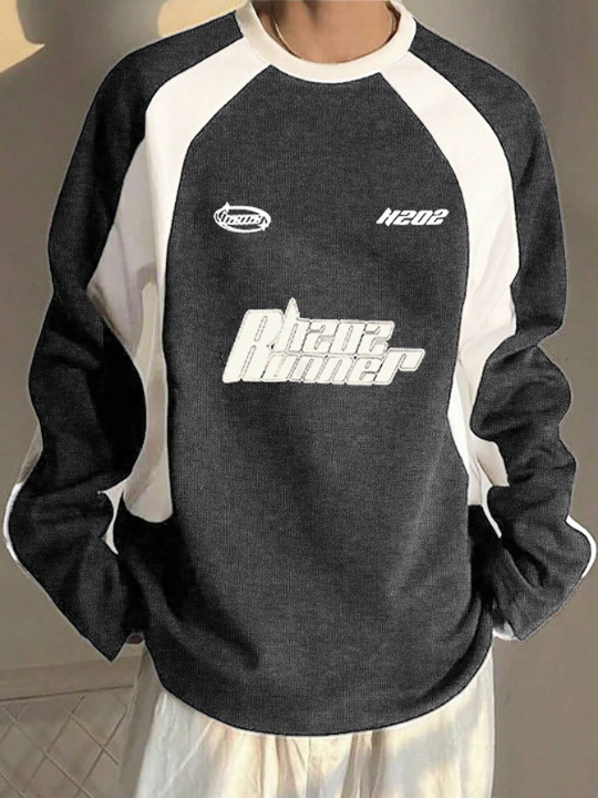 Manfinity EMRG Men Letter Graphic Raglan Sleeve Sweatshirt