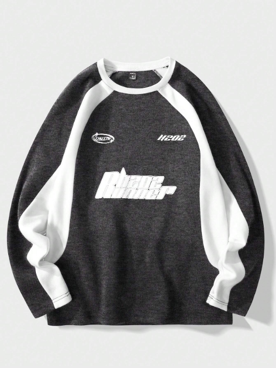 Manfinity EMRG Men Letter Graphic Raglan Sleeve Sweatshirt