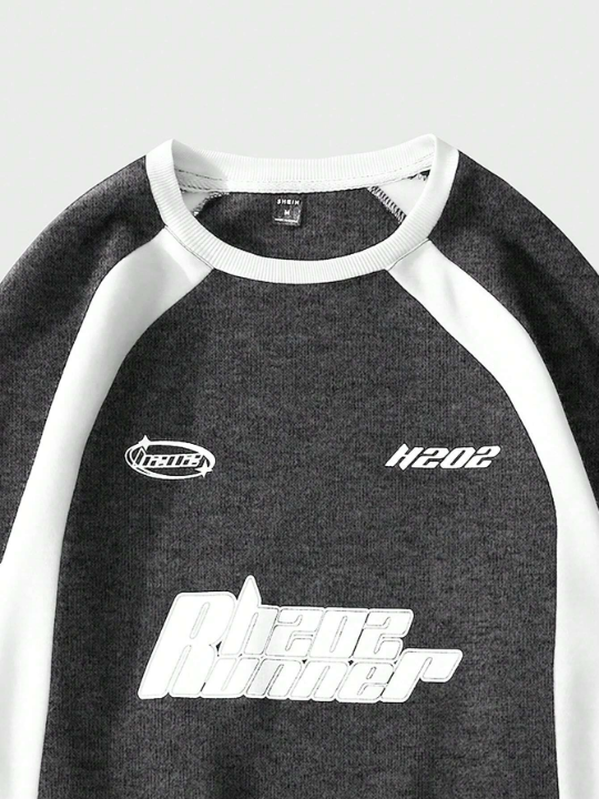 Manfinity EMRG Men Letter Graphic Raglan Sleeve Sweatshirt