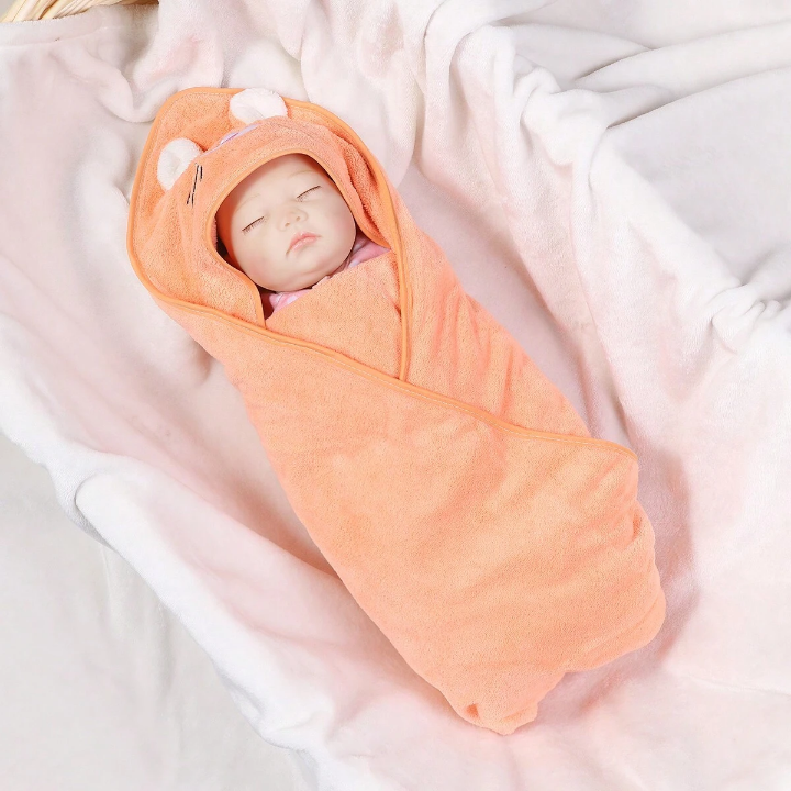 1pc Coral Fleece Animal Cartoon Design Baby Swaddle Blanket, Hooded Towel, Bathrobe, Outdoor Blanket, Multipurpose Cover