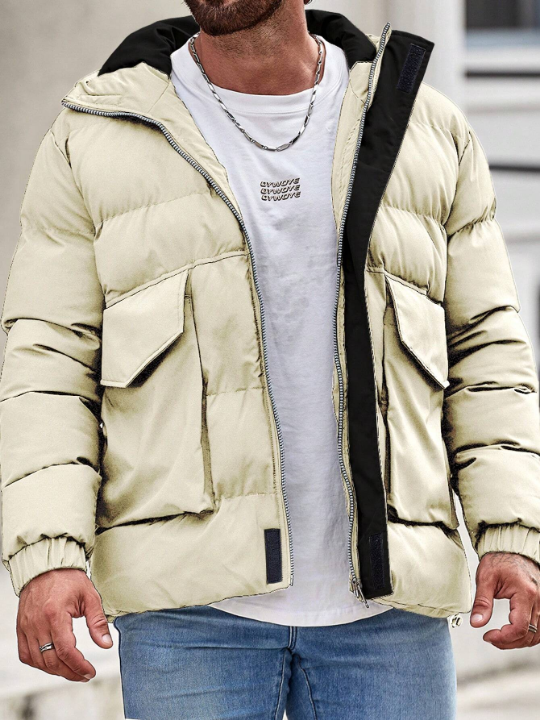 Manfinity Loose Fit Men's Hooded Puffer Coat With Flap Pockets And Drawstring