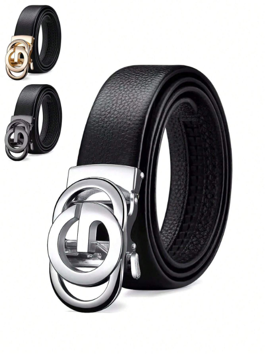 1pc Men Round Design Casual PU Buckle Belt For Business Occasions