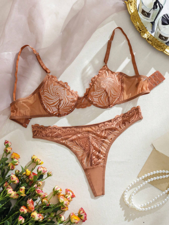 Floral Lace Underwire Lingerie Set